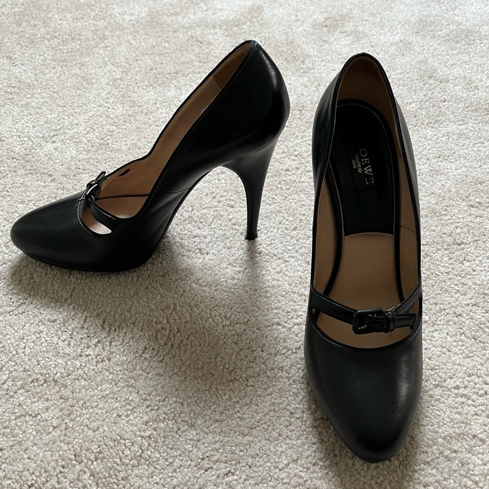 Loewe Black Leather Heels Shoes w Buckle Detail Sz. 37 (7)